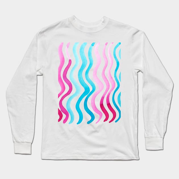 Wavy lines - pink and blue Long Sleeve T-Shirt by wackapacka